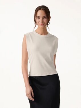 NWT OGL Soft Cotton Lyocell Cropped Wide Shoulder Tank in ash beige